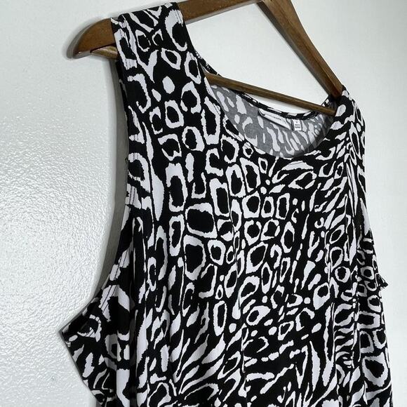 Susan Graver Dress Womens 1X Black White Animal Print Sleeveless Stretch Knit - Picture 2 of 7